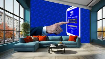 Businessman using mobile online banking and payments, Digital marketing. Digital banking network, internet payment, financial technology or FinTech concept. Wall mural