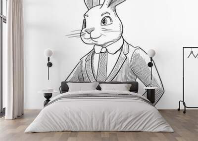 Dspper bunny businessman hand drawn sketch illustration Wall mural