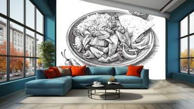 Fajitas meat hand drawn sketch Latin American food Restaurant business concept. Wall mural