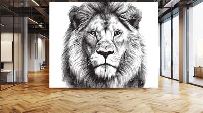 Lion face sketch hand drawn in doodle style illustration Wall mural