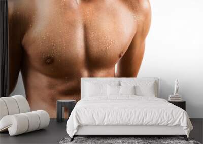 Attractive male torso closeup isolated on white background Wall mural