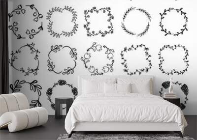 set of decorative floral wreath elements for design Wall mural