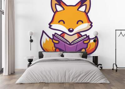 fox reading character logo design vector illustration Wall mural