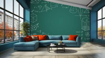 blackboard mathematical with thin line shapes round design template. vector Wall mural