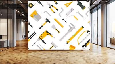 Cartoon Color Hand Tool Concept Seamless Pattern Background . Vector Wall mural