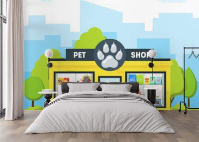 Cartoon Pet Shop Building. Vector Wall mural