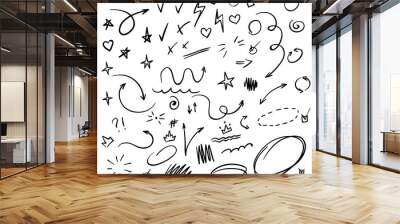 Doodle Swash Black Thin Line Set. Vector Wall mural