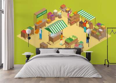 Farm Local Market Concept 3d Isometric View. Vector Wall mural