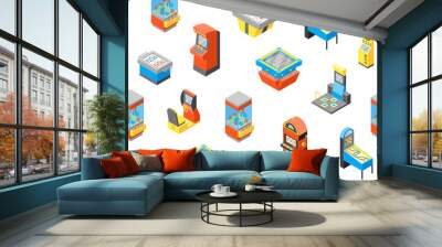 Game Machine 3d Seamless Pattern Background Isometric View. Vector Wall mural