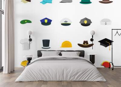 Hats Set Fashion for Men. Vector Wall mural