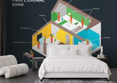 Home Repair Infographic Concept 3d Isometric View. Vector Wall mural