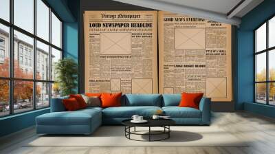 Old Vintage Newspaper Cover Page Empty Template Mockup Design. Vector Wall mural