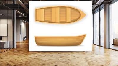 Realistic 3d Detailed Wooden Boat Set. Vector Wall mural