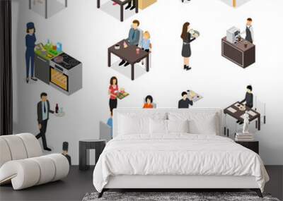 Restaurant Cafe or Bar Personnel People 3d Icons Set Isometric View. Vector Wall mural