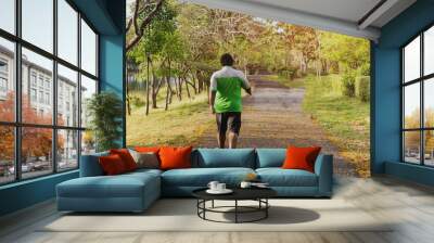 Asian oversize man walking exercise in the park. Wall mural