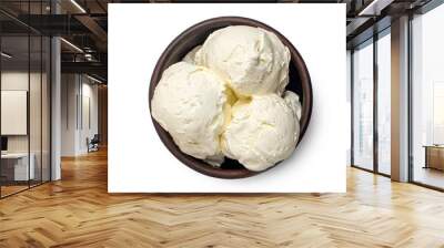 Bowl of vanilla ice cream isolated on white background. From top view Wall mural