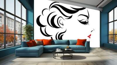 Beautiful women, logo women face makeup on white background, vector Wall mural