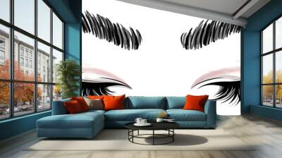 illustration of eye makeup and brow on white background Wall mural