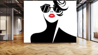 illustration vector of women silhouette black icon on white background Wall mural