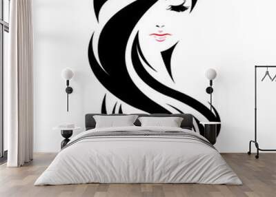 women long hair style icon, logo women face on white background Wall mural