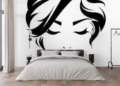 women short hair style icon, logo women face on white background Wall mural