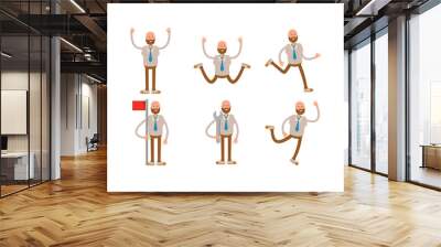 bald businessman in various poses character set illustration Wall mural