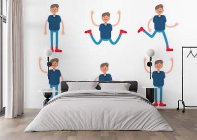 boy character in various poses characters illustration Wall mural