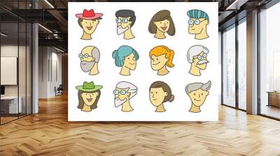 comic human face character icons set Wall mural