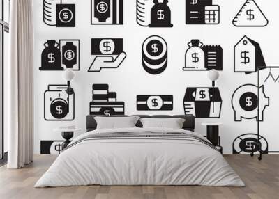 dollar coin and bank icons set Wall mural