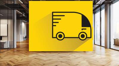 van icon with shadow on yellow background Wall mural