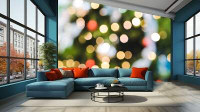 abstract colorful lights bokeh of Christmas trees. xmas, happy new year colorful background Wall mural