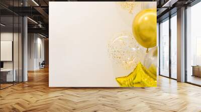 Golden and Silver colour balloons on white background with copy space for party decoration, New Year concept. celebrate time Wall mural