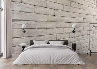 side view of empty white brick wall in room. textured and background Wall mural