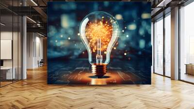 Technology light bulb in the dark Wall mural