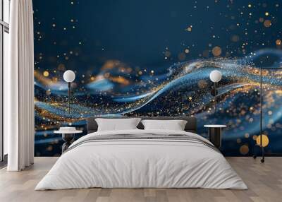 abstract blue and gold water wave copy space web banner background digital illustration Wall mural