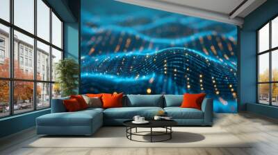 abstract blue network background with connected particles and grid digital futuristic wallpaper Wall mural