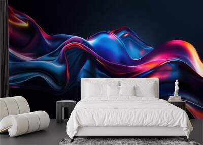 abstract colorful flowing liquid shapes on black background modern design composition digital art Wall mural