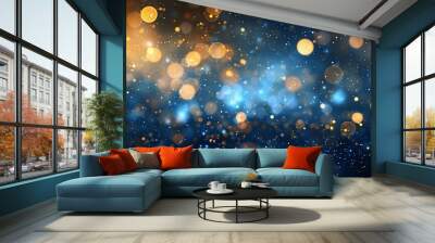 abstract glitter bokeh lights background in blue gold and black elegant festive design for invitations and wallpaper Wall mural