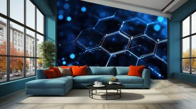 abstract hexagonal pattern in shades of blue technology and science background digital art Wall mural