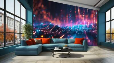 abstract musical sound waves with glowing dots and lines futuristic 3d render Wall mural