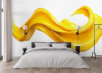 abstract twisted 3d yellow brush stroke shape isolated on white background digital art Wall mural