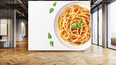 appetizing pasta spaghetti bolognese in white bowl top view on white background italian cuisine illustration Wall mural