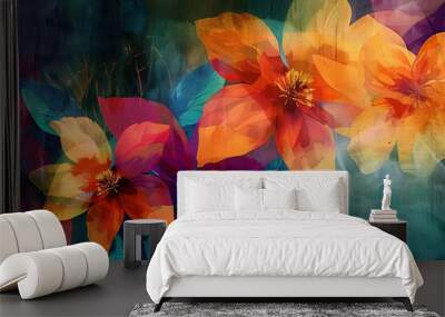 Artistic rendering of a vibrant and abstract floral composition Blending colors and textures for a modern look Wall mural