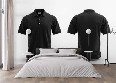 black polo shirt mockup template on white background front and back views clothing design Wall mural