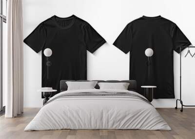 blank black tshirt front and back views isolated on white apparel mockup design Wall mural