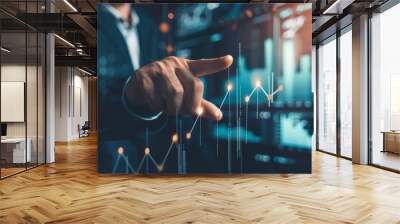 business development to success and growth businessman pointing at graph arrow Wall mural