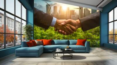 business handshake agreement with sustainable city background esg concept Wall mural