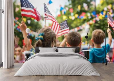 children waving american flags in independence day parade patriotic celebration with bokeh background joyful moment Wall mural