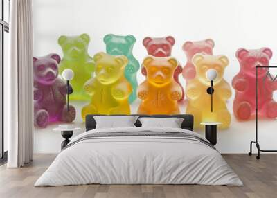 colorful assortment of chewy gummy bear candies childhood treat cut out on white Wall mural