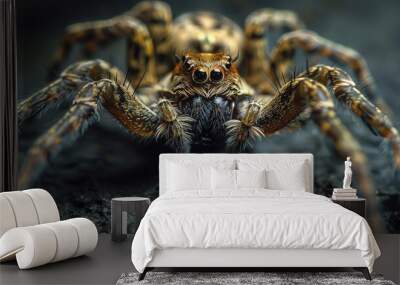 dangerous spider closeup on dark grey background insect macro photography Wall mural